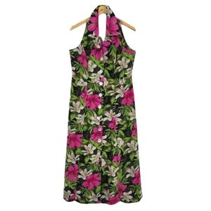 Virgo vintage pink jungle floral print button-down dress